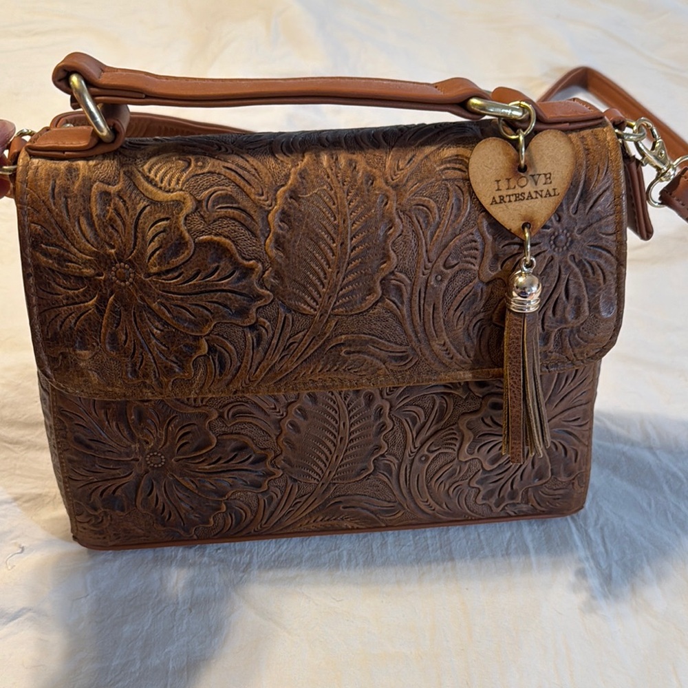 Artisanal Brown Embossed Leather Bag